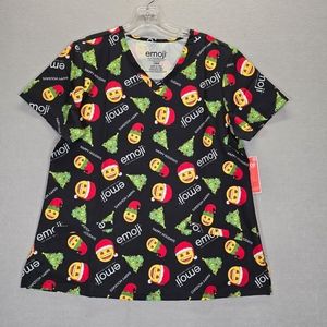 EMOJI Iconic Fashion Brand Size Large Scrub  HOLIDAY Top New
